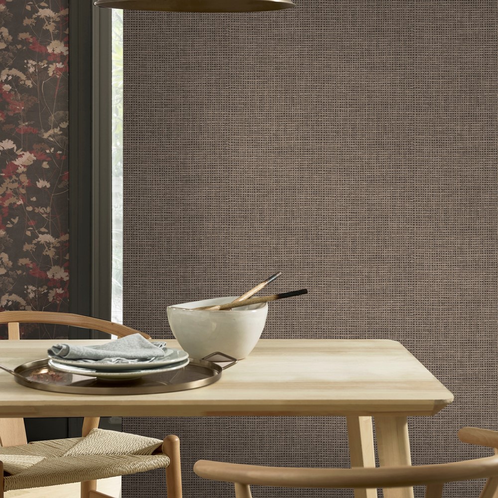 Rustic Weft Wallpaper 124090 by Graham & Brown in Glastonbury Brown